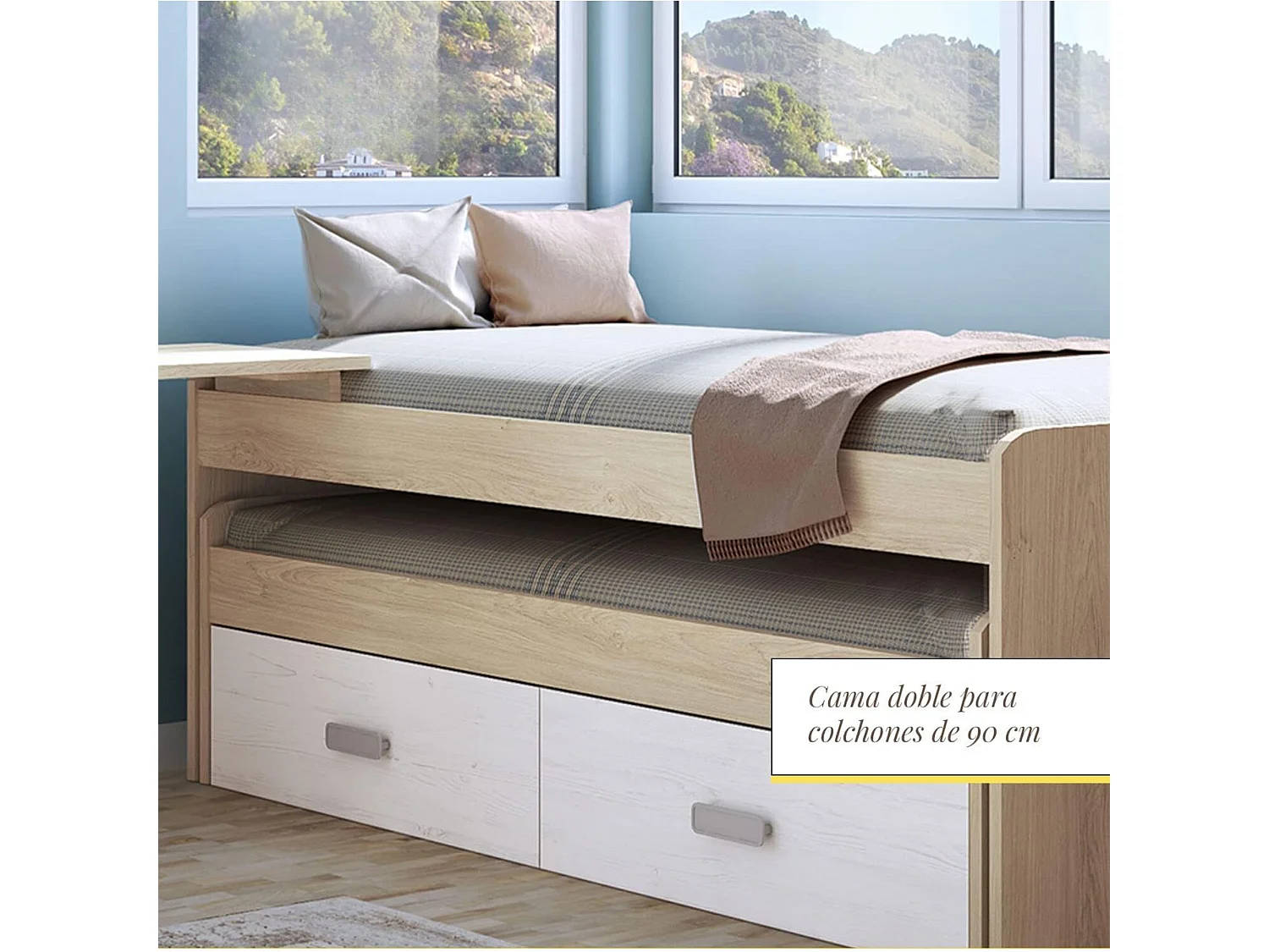 Cama Nido Juvenil Doble con Cajones de Almacenaje – Puccini Andersen, 198.4 cm Largo x 98 cm Ancho x 72 cm Alto, Primera Calidad y Alta Resistencia.