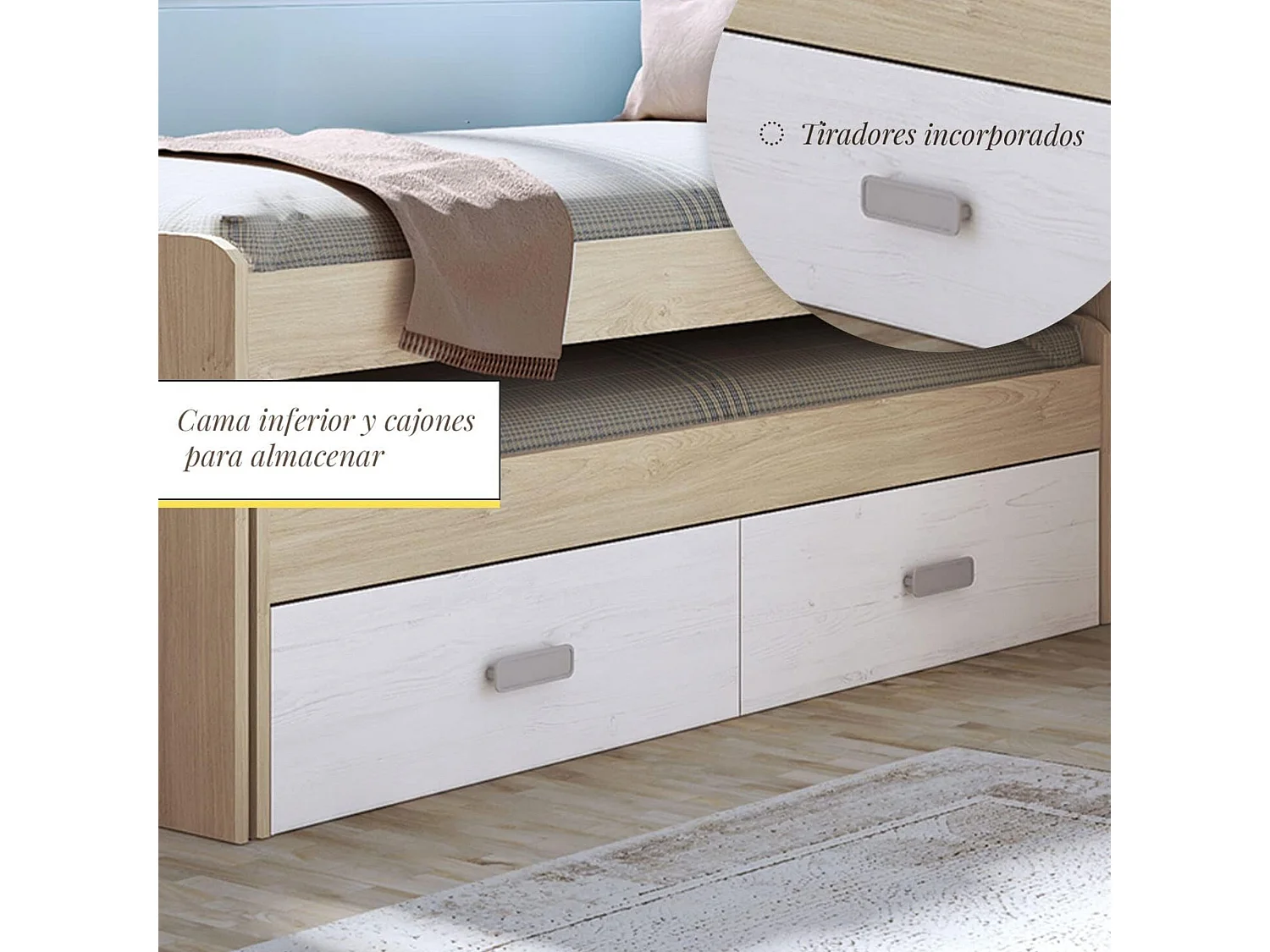 Cama Nido Juvenil Doble con Cajones de Almacenaje – Puccini Andersen, 198.4 cm Largo x 98 cm Ancho x 72 cm Alto, Primera Calidad y Alta Resistencia.