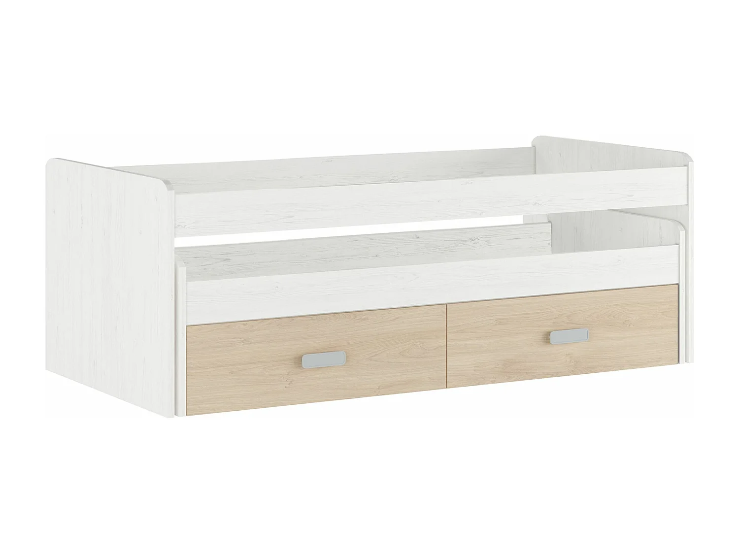 Cama Nido Juvenil Doble con Cajones de Almacenaje – Blanco Veteado y Natural, 198.4 cm Largo x 98 cm Ancho x 72 cm Alto, Primera Calidad y Alta Resist