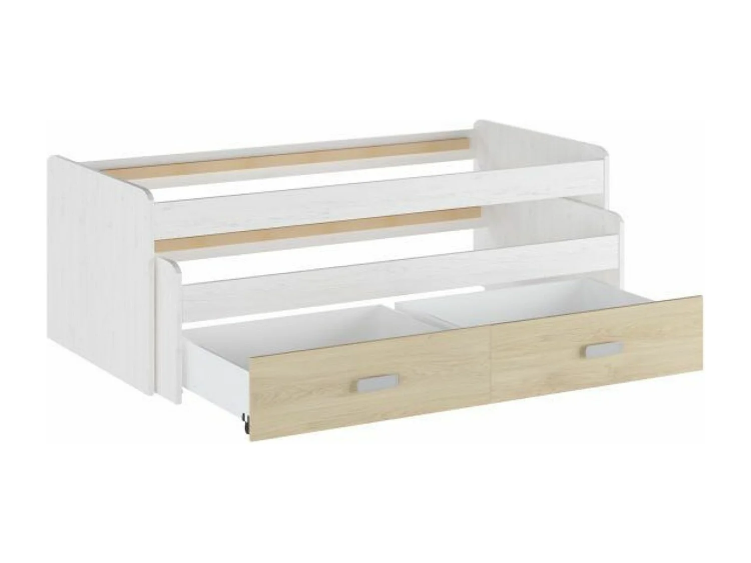 Cama Nido Juvenil Doble con Cajones de Almacenaje – Blanco Veteado y Natural, 198.4 cm Largo x 98 cm Ancho x 72 cm Alto, Primera Calidad y Alta Resist