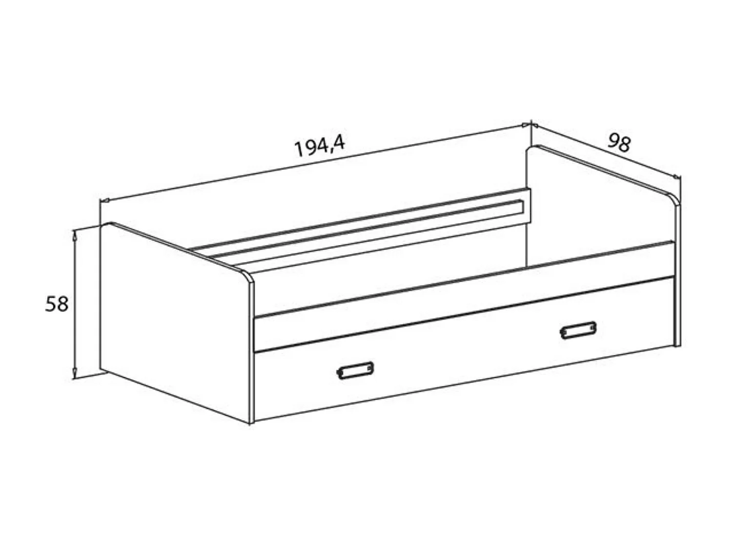 Cama Nido de Melamina Color Puccini Grafito – Ancho 194,4 cm x Fondo 98 cm x Alto 58 cm, Ideal para Habitaciones Juveniles.