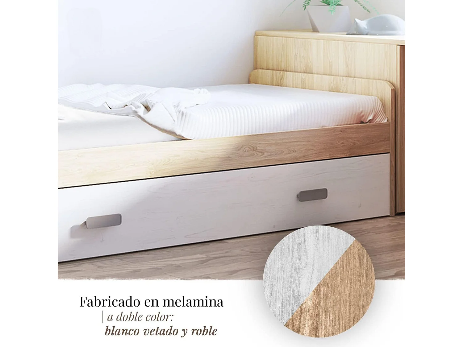 Cama Nido de Melamina Color Puccini Andersen – Ancho 194,4 cm x Fondo 98 cm x Alto 58 cm, Ideal para Habitaciones Juveniles.