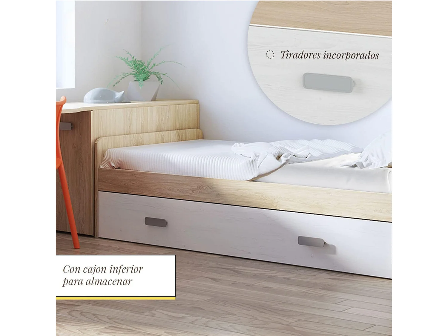 Cama Nido de Melamina Color Puccini Andersen – Ancho 194,4 cm x Fondo 98 cm x Alto 58 cm, Ideal para Habitaciones Juveniles.