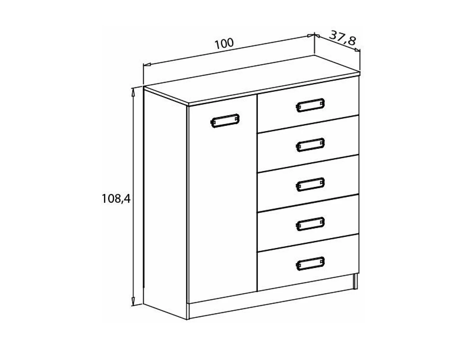 Cómoda Grande para Dormitorio o Salón – Natural y Blanco, 60 x 108 x 60 cm, 1 Puerta y 5 Cajones de Almacenaje.