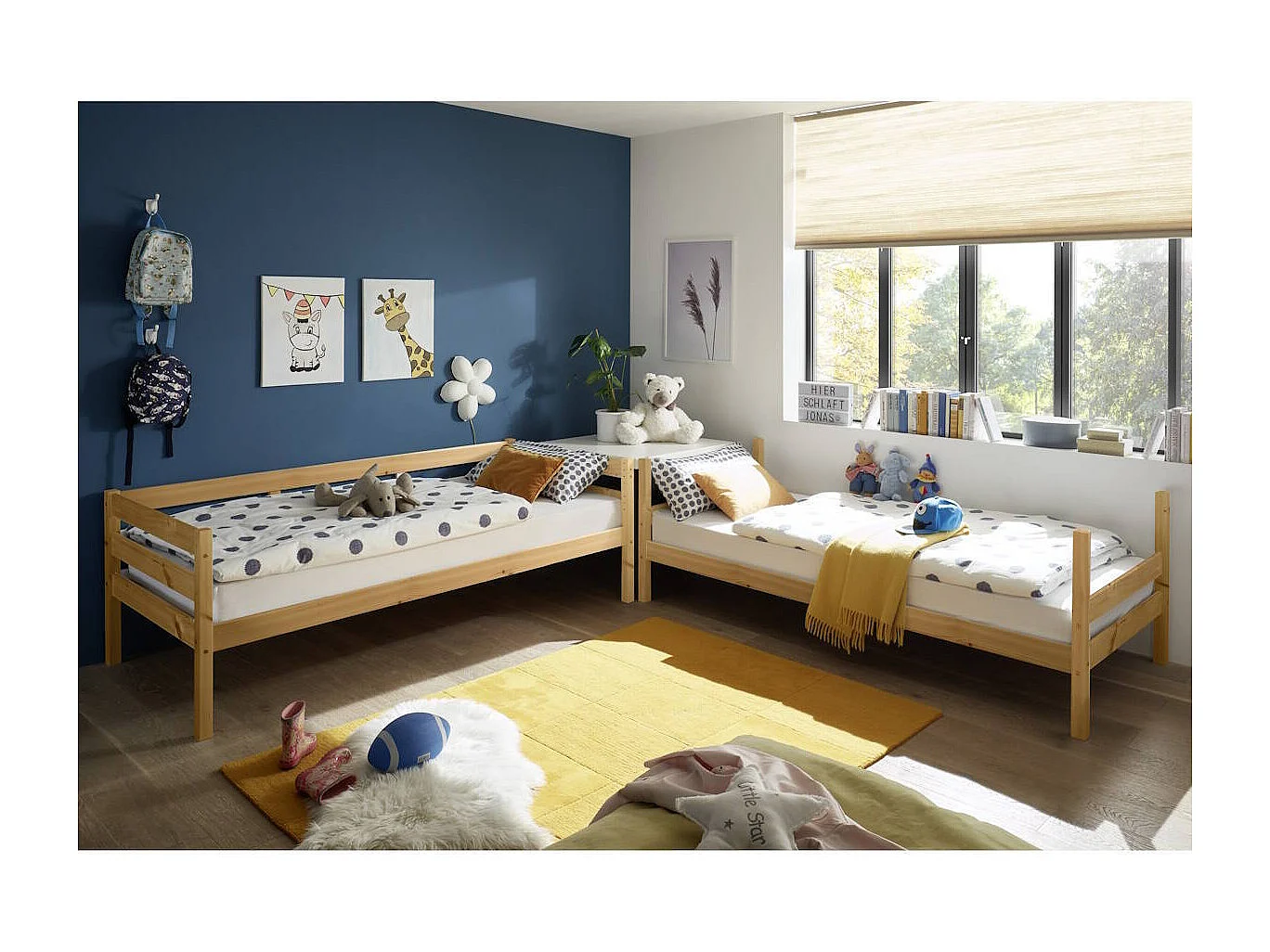 Litera Juvenil Convertible en Dos Camas Individuales, Madera Maciza de Pino, Escalera Reversible, Color Natural , 97x207x140 cm