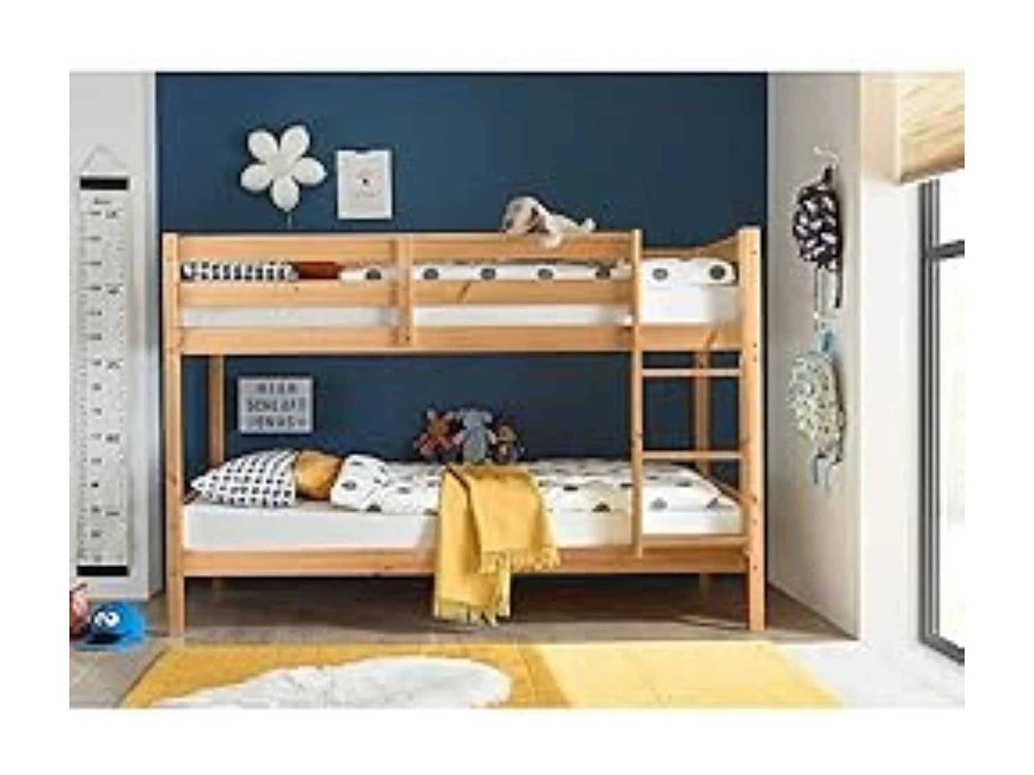 Litera Juvenil Convertible en Dos Camas Individuales, Madera Maciza de Pino, Escalera Reversible, Color Natural , 97x207x140 cm