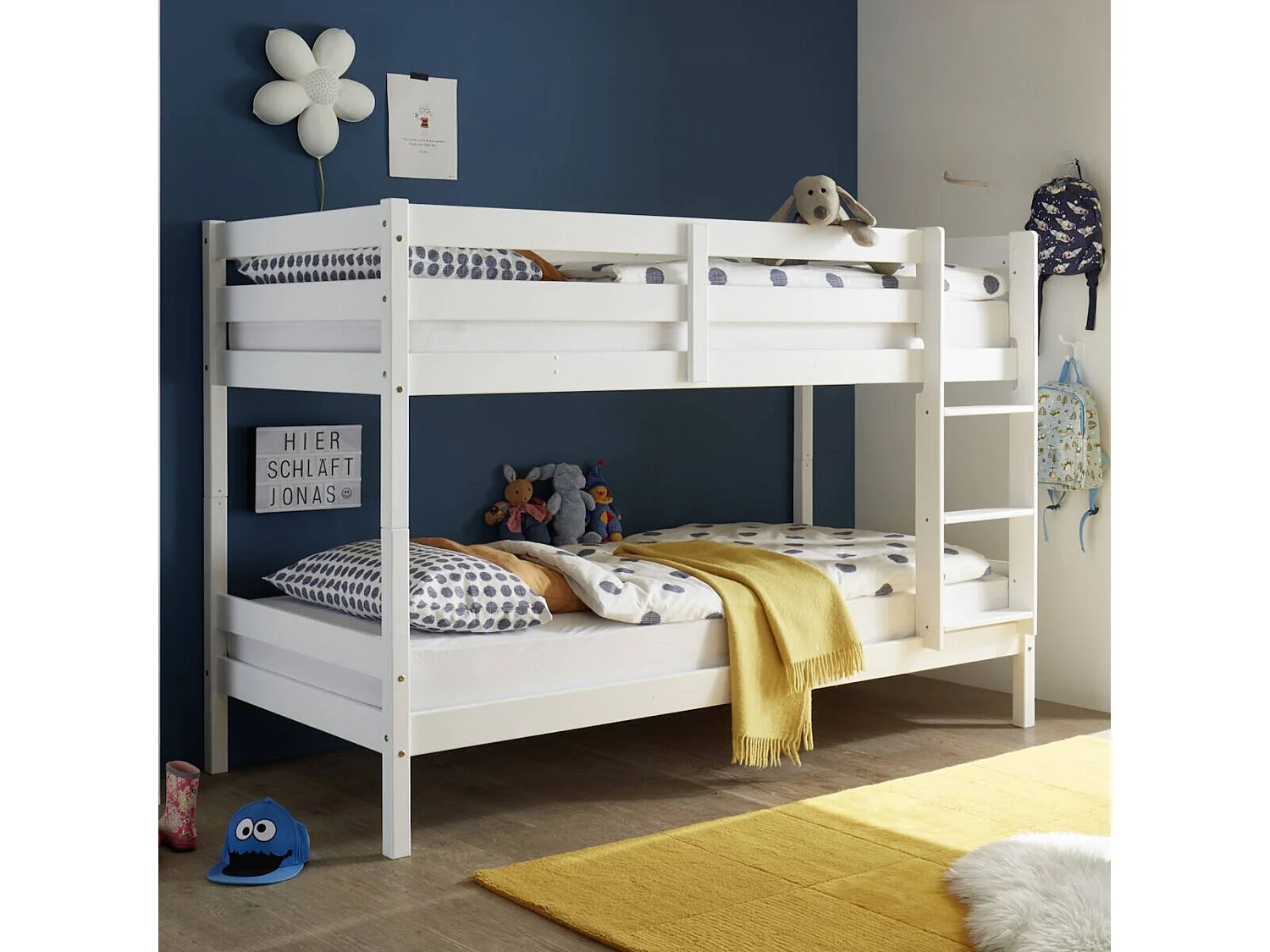 Litera Juvenil Convertible en Dos Camas Individuales, Madera Maciza de Pino, Escalera Reversible, Color Blanco, 97x207x140 cm