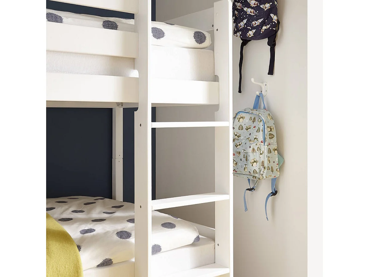 Litera Juvenil Convertible en Dos Camas Individuales, Madera Maciza de Pino, Escalera Reversible, Color Blanco, 97x207x140 cm