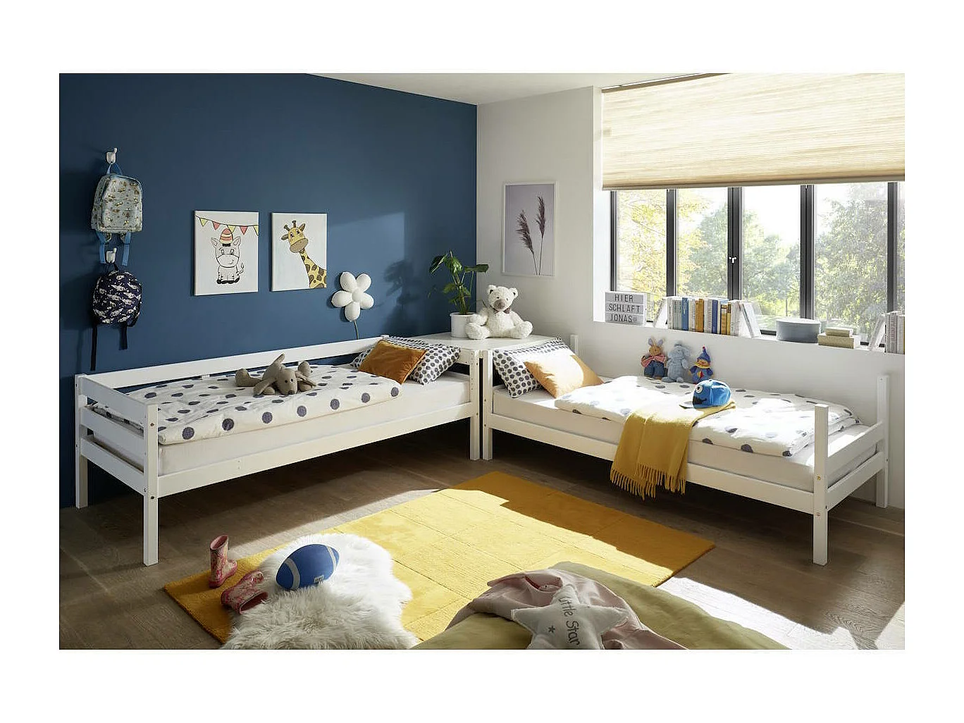 Litera Juvenil Convertible en Dos Camas Individuales, Madera Maciza de Pino, Escalera Reversible, Color Blanco, 97x207x140 cm