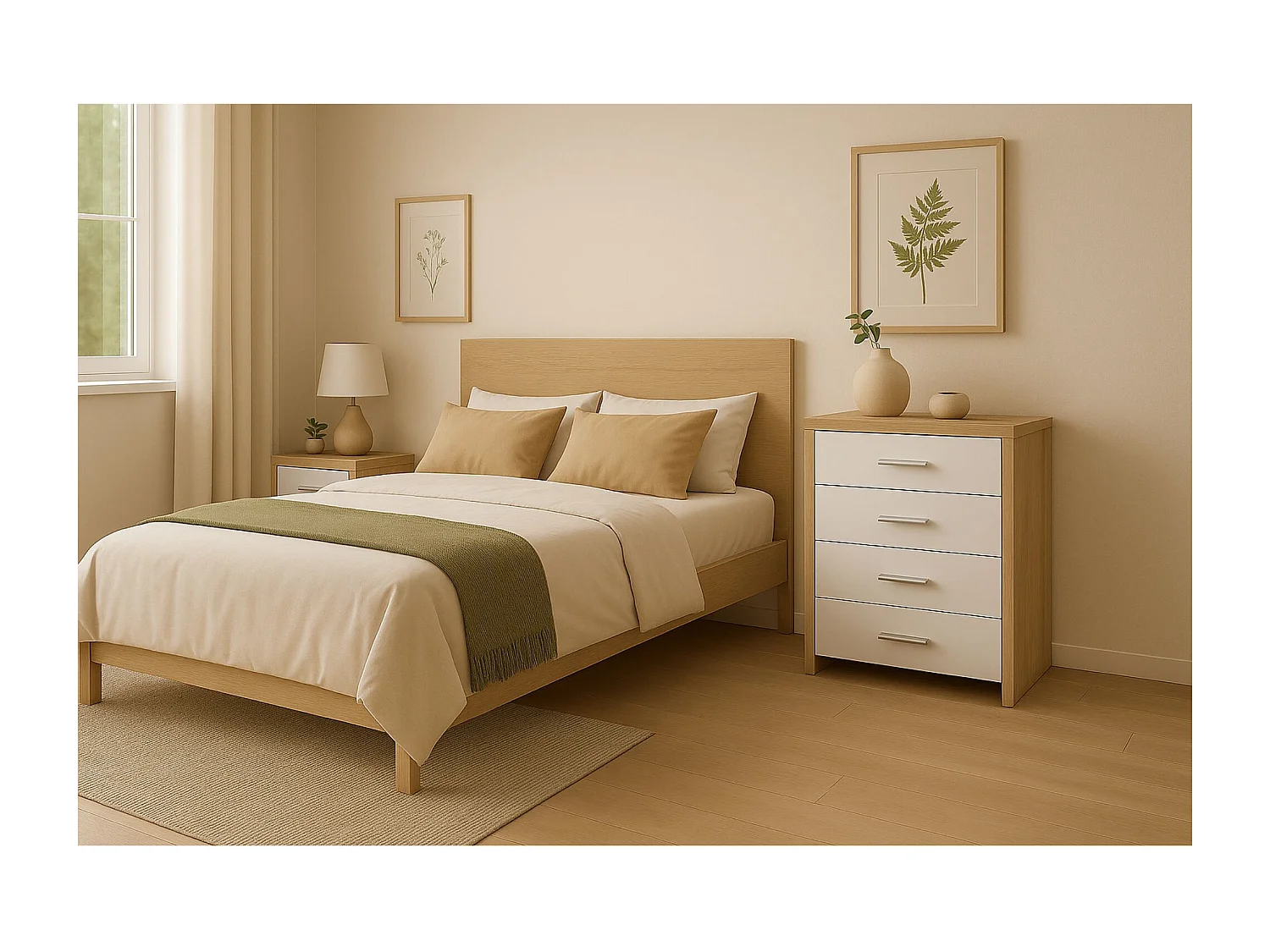 Sinfonier Dormitorio Moderno, 4 Cajones con Guías Metálicas Tipo Europeo, 90cm Alto - 60cm Ancho, Melamina, Color Cambria Blanco