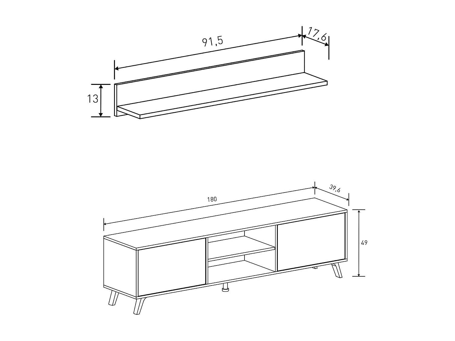 Conjunto de Salón Mueble Completo: Bajo TV, Vitrina, Estantería Decorativa y 2 Estantes - Estilo Roble y Blanco.