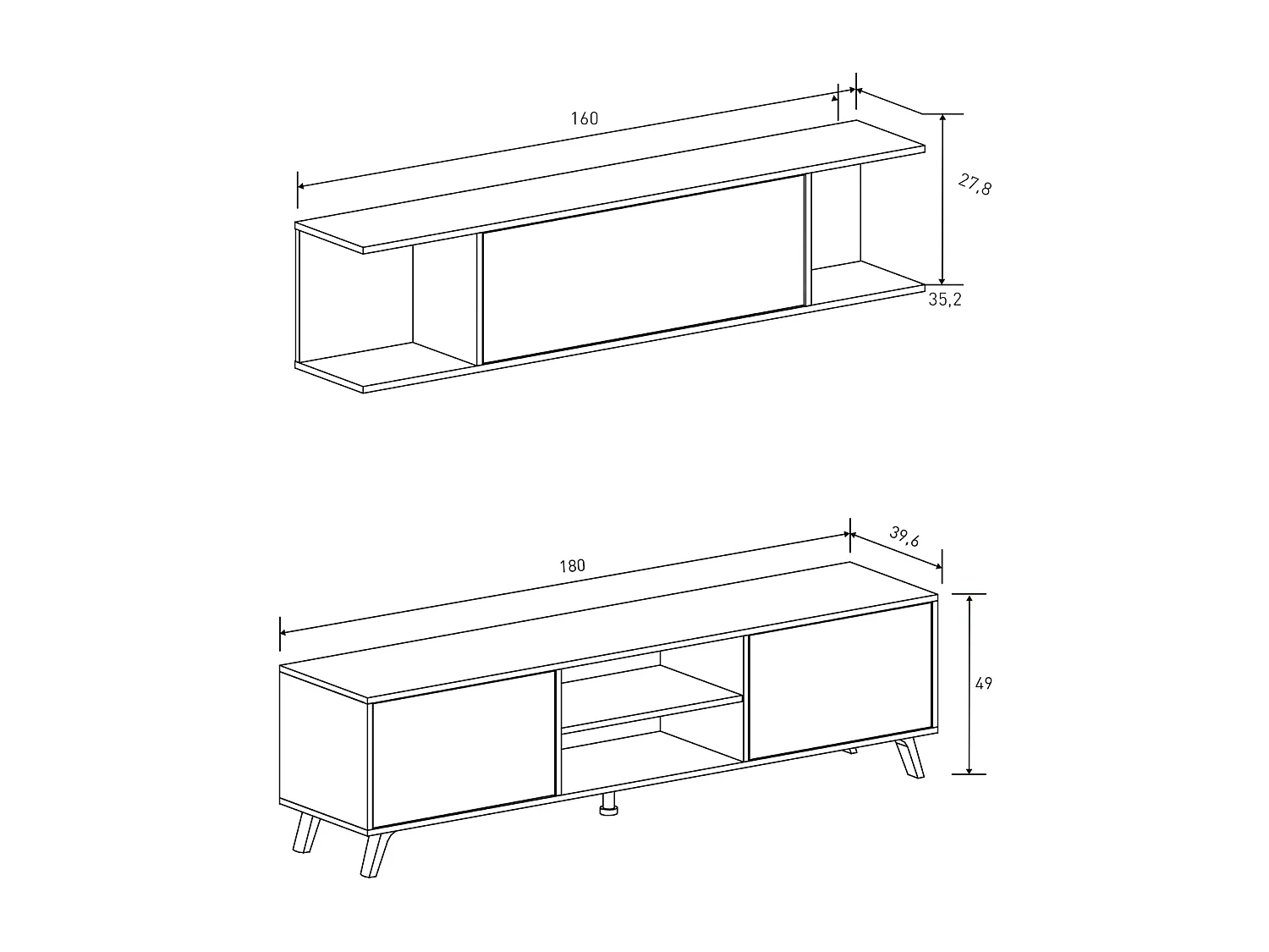 Conjunto de Salón Mueble Completo: Bajo TV, Mueble Bar, Estantería y Mueble Colgar - Estilo Roble y Blanco.