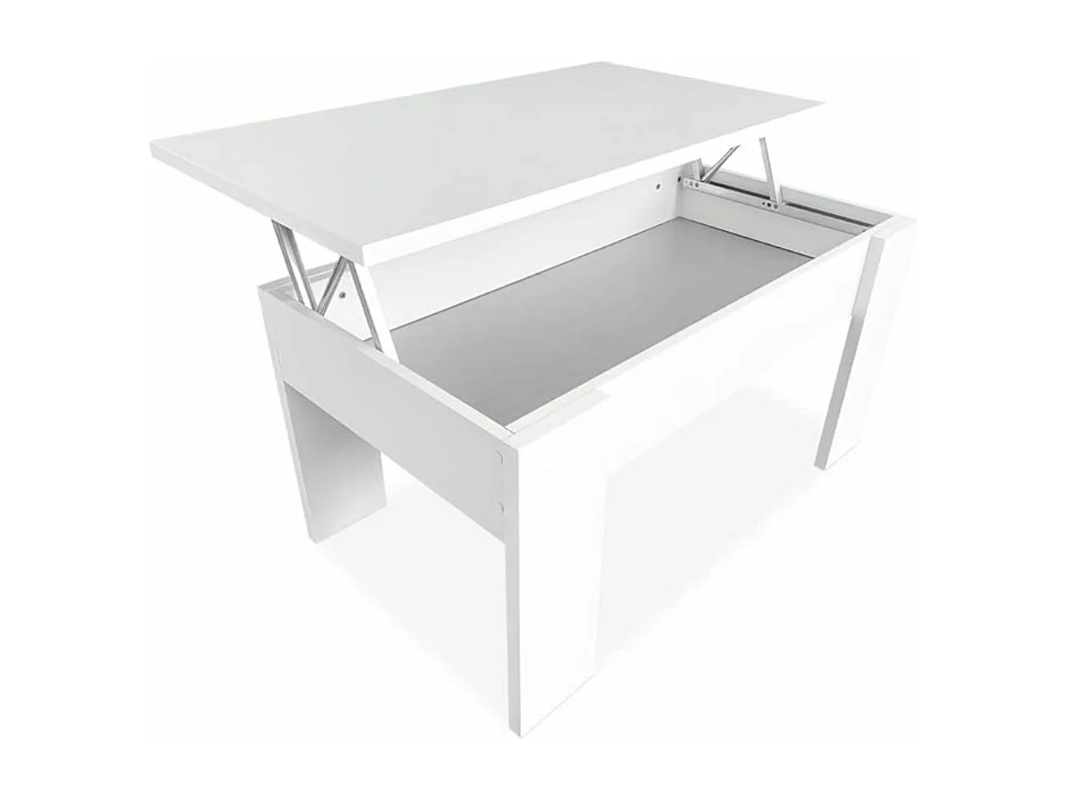 Meyvaser - Mesa de Centro Elevable, Mesita de Salón o Comedor, Acabado en Color Blanco, Medidas: 90 cm (Ancho) x 50 cm (Fondo) x 46-57 cm (Alto)