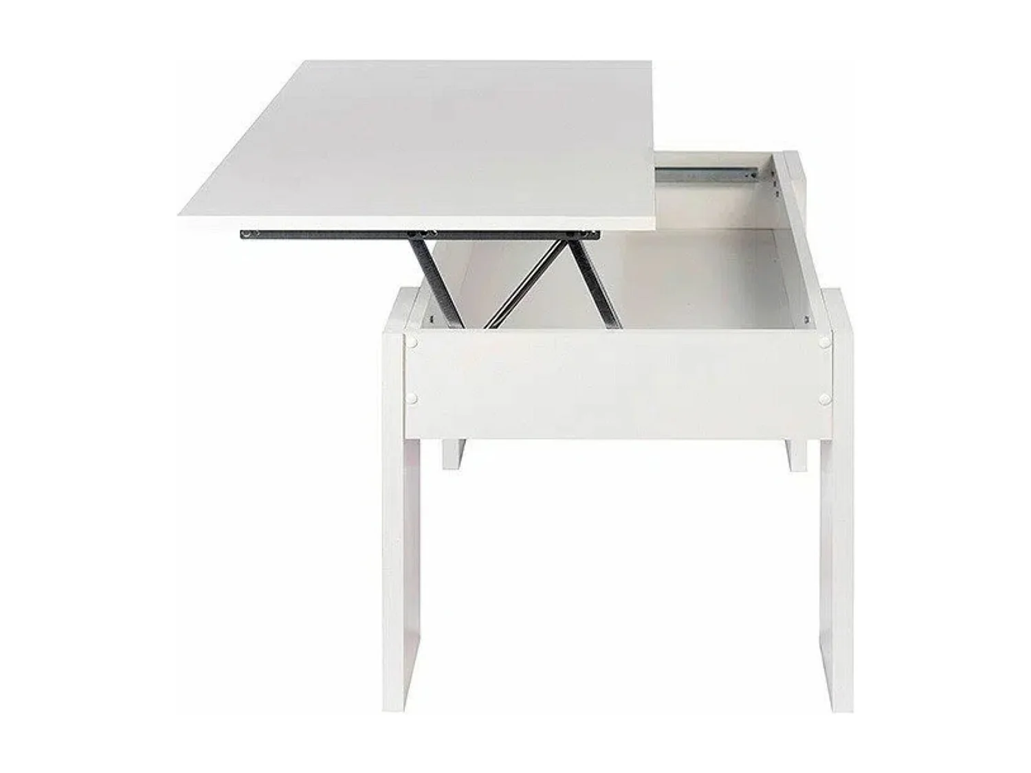 Meyvaser - Mesa de Centro Elevable, Mesita de Salón o Comedor, Acabado en Color Blanco, Medidas: 90 cm (Ancho) x 50 cm (Fondo) x 46-57 cm (Alto)
