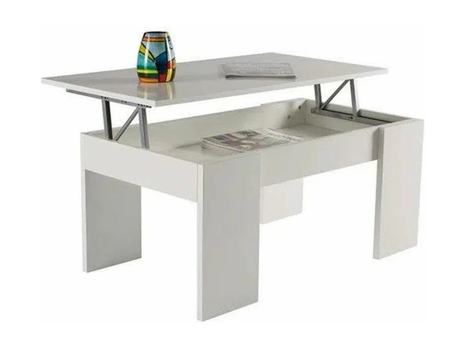 Meyvaser - Mesa de Centro Elevable, Mesita de Salón o Comedor, Acabado en Color Blanco, Medidas: 90 cm (Ancho) x 50 cm (Fondo) x 46-57 cm (Alto)