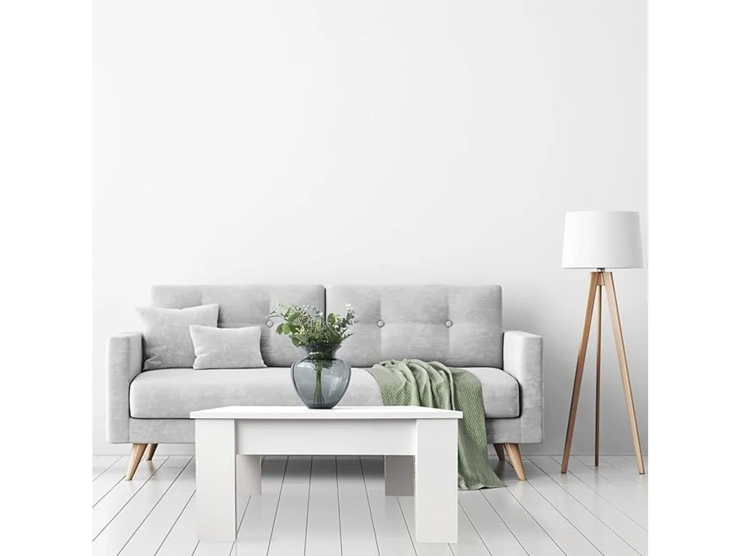 Meyvaser - Mesa de Centro Elevable, Mesita de Salón o Comedor, Acabado en Color Blanco, Medidas: 90 cm (Ancho) x 50 cm (Fondo) x 46-57 cm (Alto)