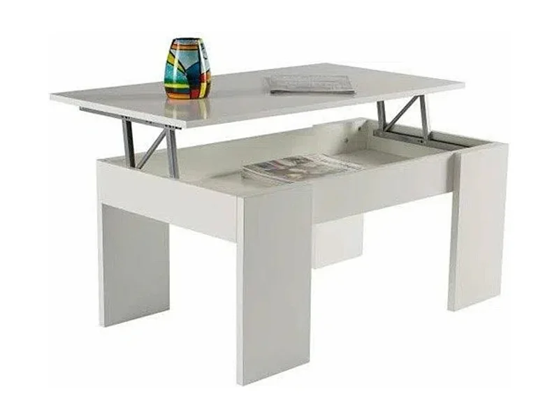 Meyvaser - Mesa de Centro Elevable, Mesita de Salón o Comedor, Acabado en Color Blanco, Medidas: 90 cm (Ancho) x 50 cm (Fondo) x 46-57 cm (Alto)