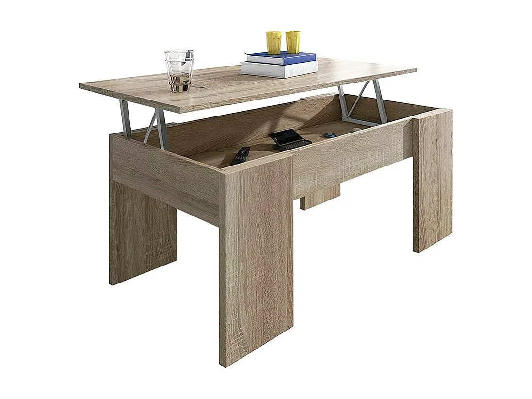 Meyvaser Mesa de Centro Elevable, Para Salón o Comedor, Madera, Acabado en Color Cambria, Medidas: 90 cm (Ancho) x 50 cm (Fondo) x 46-57 cm (Alto)