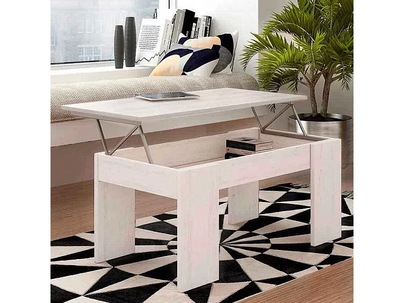 Meyvaser Mesa de Centro Elevable, Mesita de Salón o Comedor, Acabado en Color Gris Polar, Medidas: 90 cm (Ancho) x 50 cm (Fondo) x 46-57 cm (Alto)