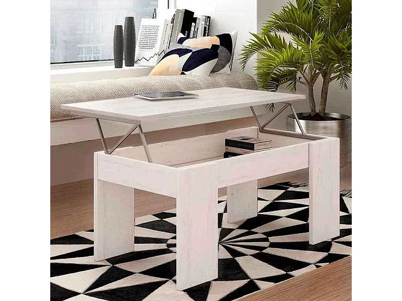 Meyvaser Mesa de Centro Elevable, Mesita de Salón o Comedor, Acabado en Color Gris Polar, Medidas: 90 cm (Ancho) x 50 cm (Fondo) x 46-57 cm (Alto)