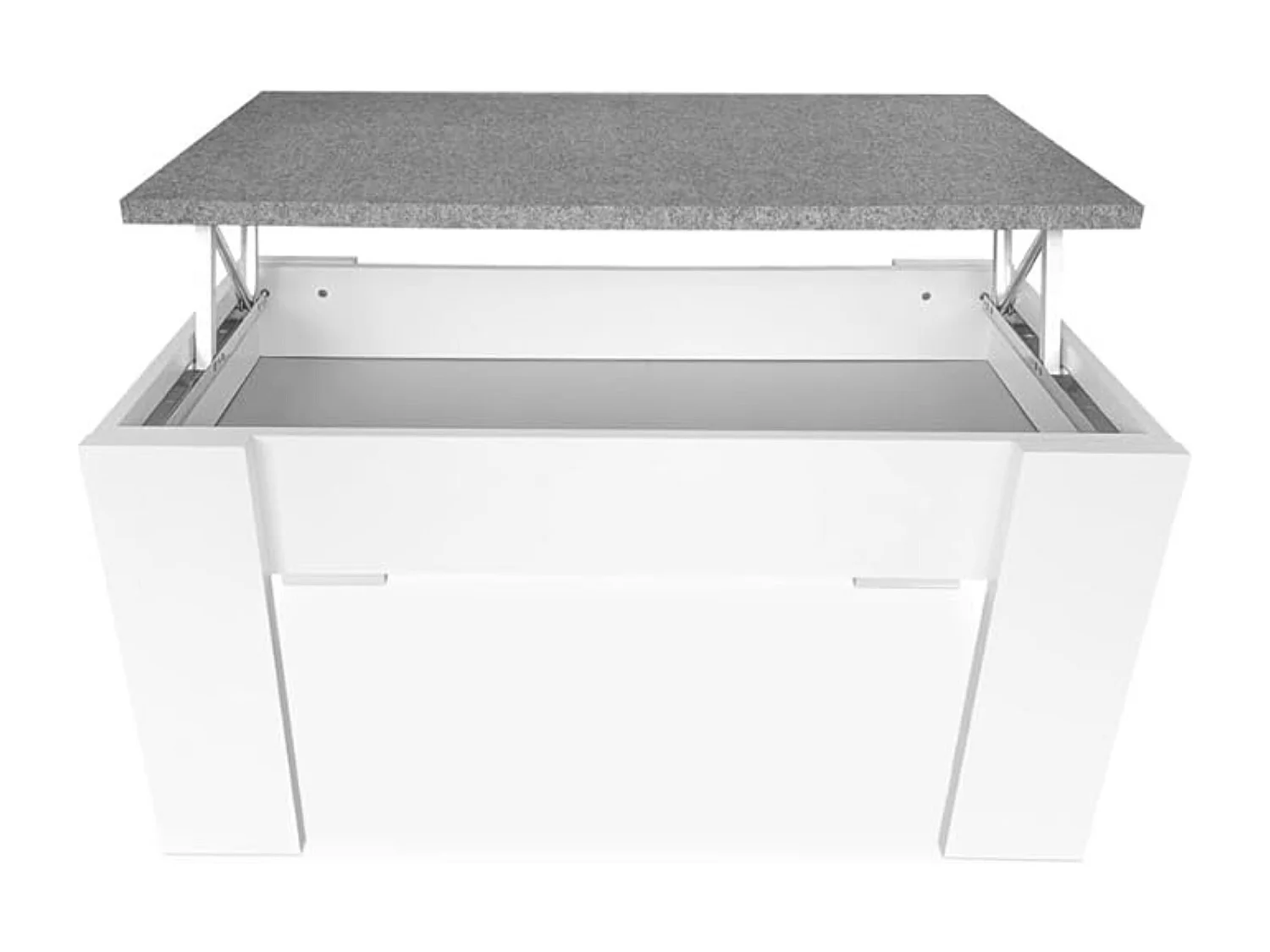 Meyvaser Mesa de Centro Elevable, para Salón o Comedor, Medidas: 90 cm x 50 cm x 46-57 cm, Acabado en Color Madera Blanca con Tapa Gris Piedra