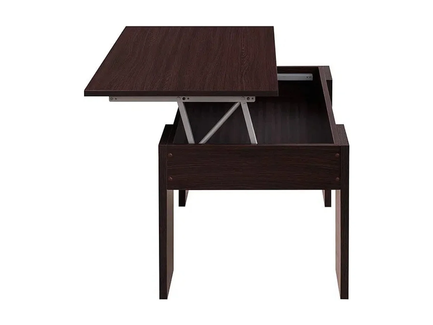 Meyvaser - Mesa de Centro Elevable, Mesita de Salón o Comedor, Acabado en Color Wengue, Medidas: 90 cm (Ancho) x 50 cm (Fondo) x 46-57 cm (Alto)