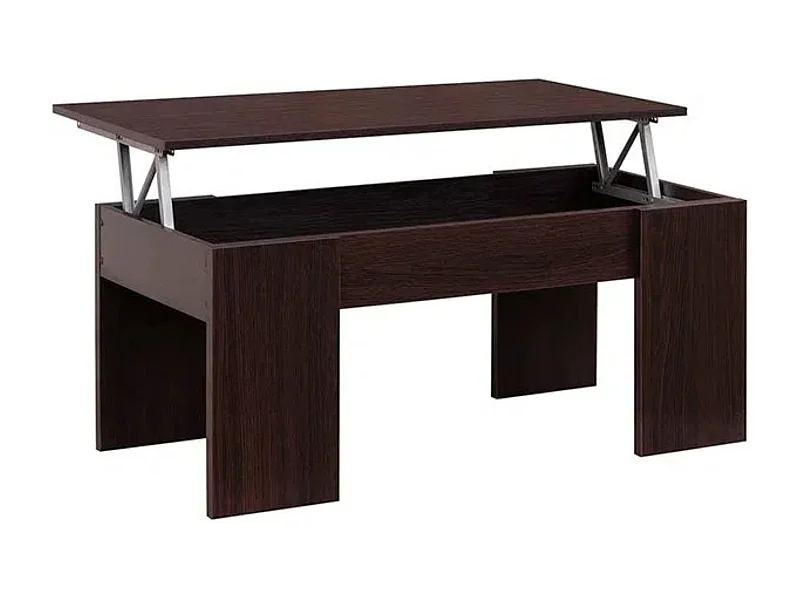 Meyvaser - Mesa de Centro Elevable, Mesita de Salón o Comedor, Acabado en Color Wengue, Medidas: 90 cm (Ancho) x 50 cm (Fondo) x 46-57 cm (Alto)