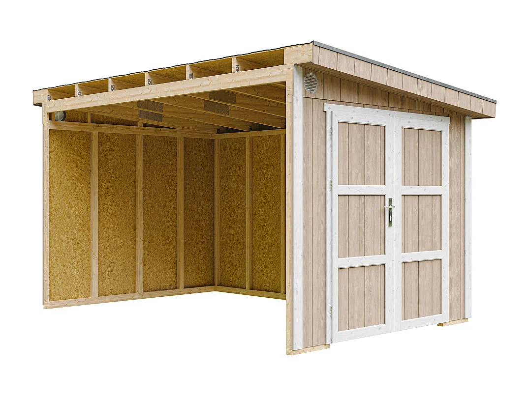 Domek ogrodowy najwyższej jakości - 8,68 m² - H231x248x412 cm - bez podłogi i ściany bocznej - M939B-TERRA BROWN