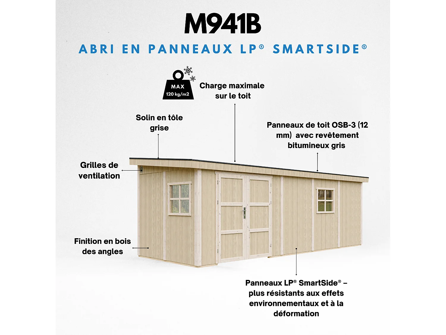 Abri de Jardin Qualité Premium 14,3 m² - H231x248x648 cm - Sans plancher e  paroi latérale - Timbela M941B-REDWOOD RED