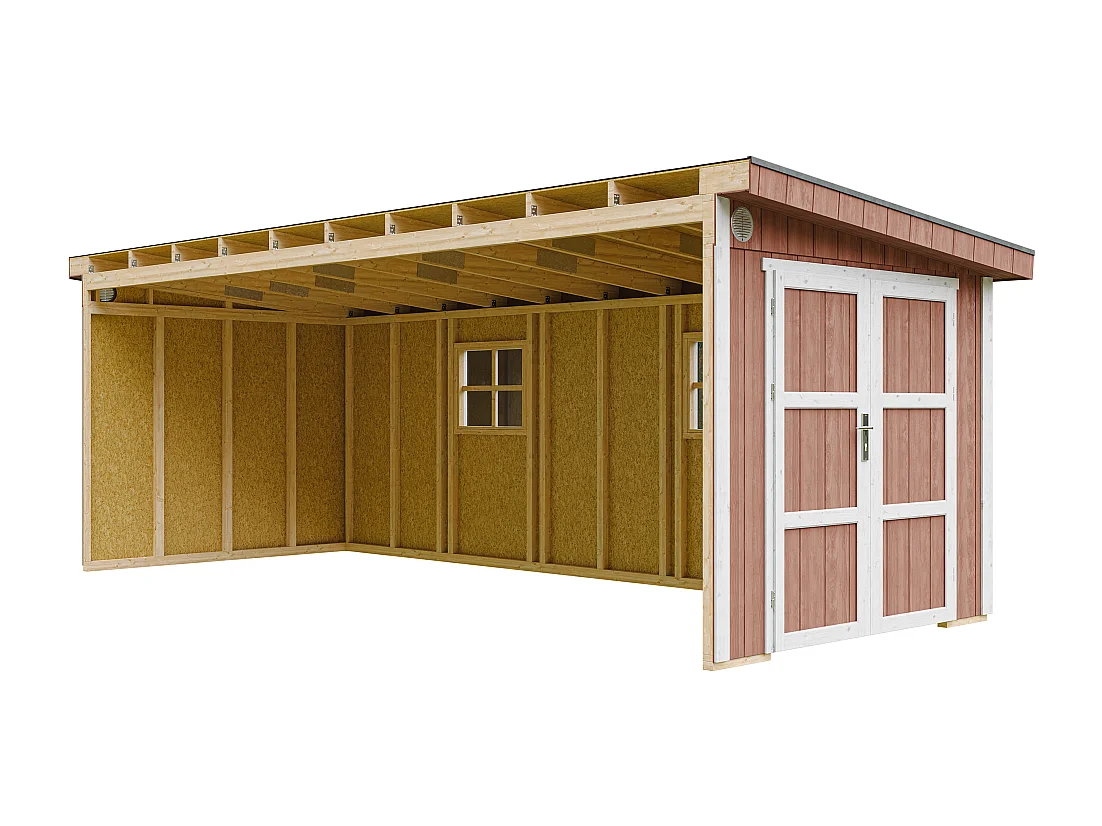 Abri de jardin qualité premium - 14,3 m² - H231x248x648 cm - sans plancher e paroi latérale - M941B-REDWOOD RED