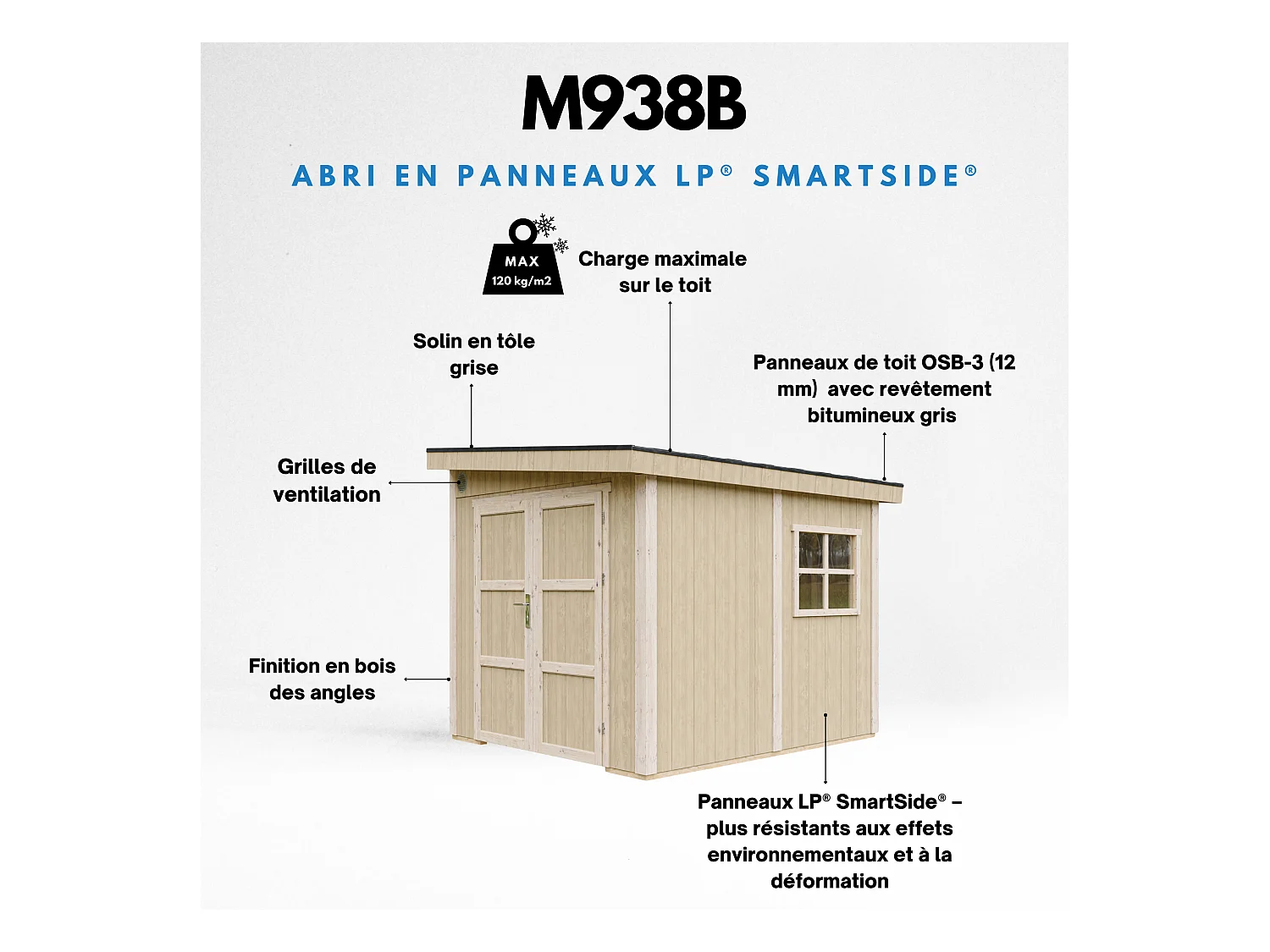 Gartenhaus Premium Qualität 5,9 m² - H231x248x294 cm - Ohne Boden und Seitenwand – Timbela M938B