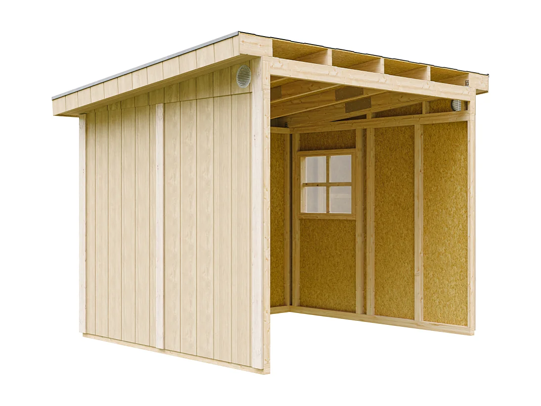 Casa de jardín de primera calidad 5,9 m² - H231x248x294 cm - Sin suelo ni pared lateral - Timbela M938B