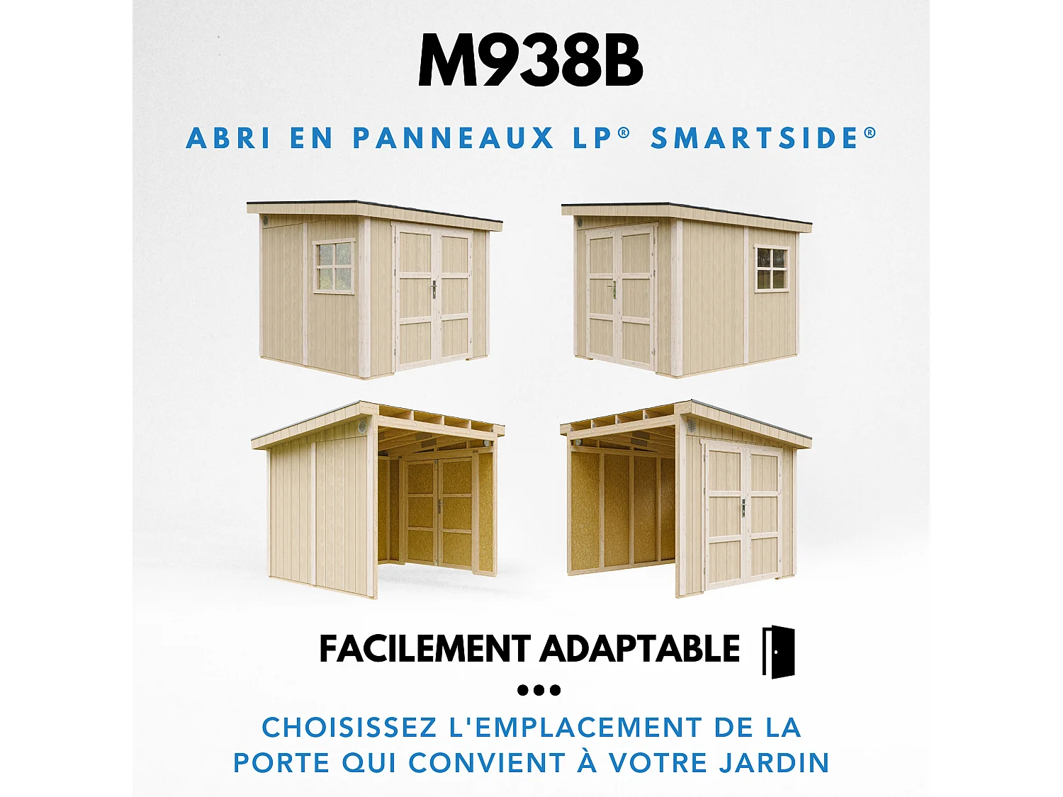 Abri de jardin qualité premium - 5,9 m² - H231x248x294 cm - sans plancher e paroi latérale - M938B