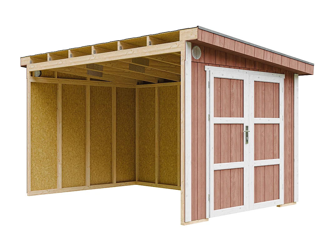 Domek ogrodowy najwyższej jakości - 8,68 m² - H231x248x412 cm - bez podłogi i ściany bocznej - M939B-REDWOOD RED