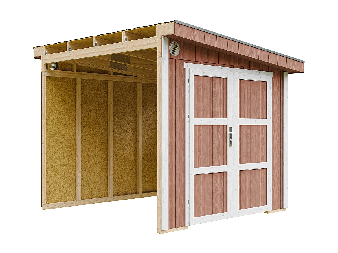 Domek ogrodowy najwyższej jakości 5,9 m² - H231x248x294 cm - Bez podłogi i ściany bocznej - Timbela M938B-REDWOOD RED