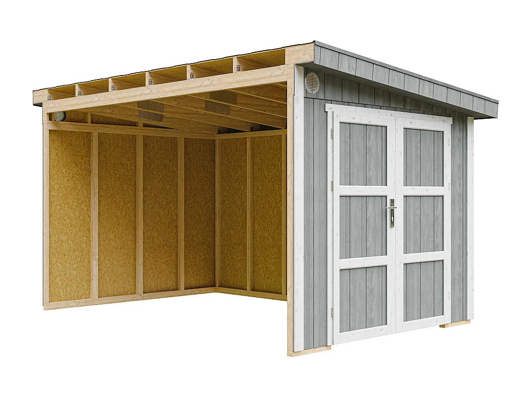 Gartenhaus Premium Qualität 8,68 m² - H231x248x412 cm - Ohne Boden und Seitenwand – Timbela M939B-CAVERN STEEL