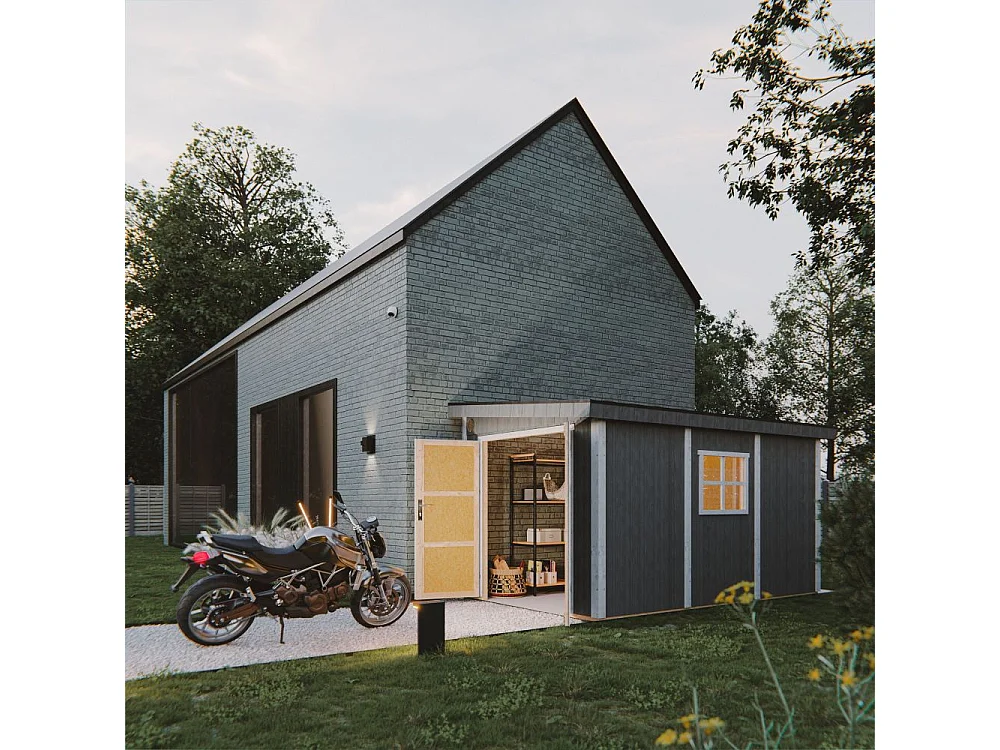 Abri de Jardin Qualité Premium 8,68 m² - H231x248x412 cm - Sans plancher e  paroi latérale - Timbela M939B-CAVERN STEEL