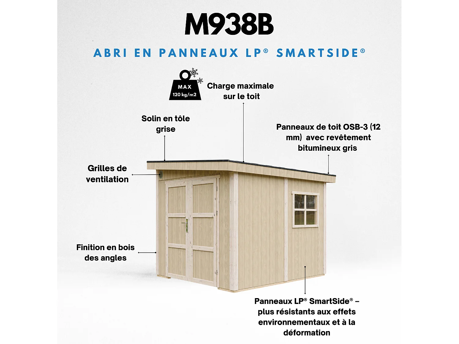 Abri de jardin qualité premium - 5,9 m² H231x248x294 cm - sans plancher e paroi latérale - M938B-HARVEST HONEY