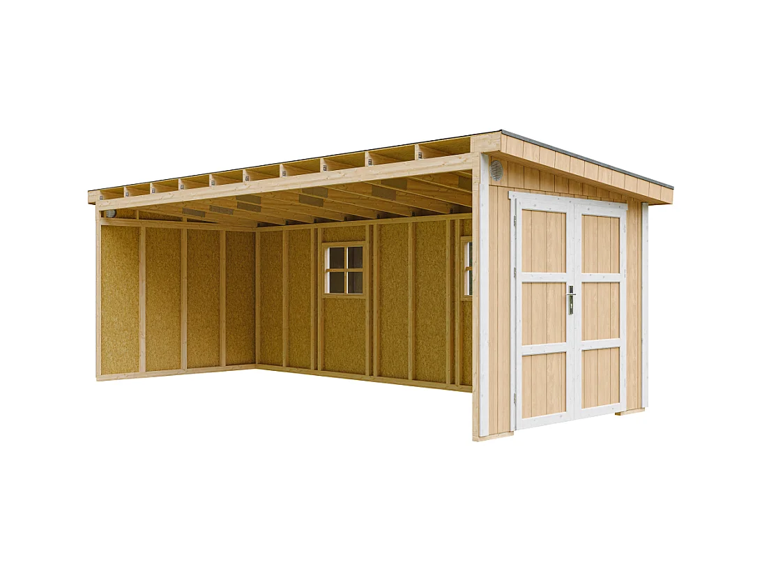 Gartenhaus Premium Qualität 14,3 m² - H231x248x648 cm - Ohne Boden und Seitenwand – Timbela M941B-HARVEST HONEY