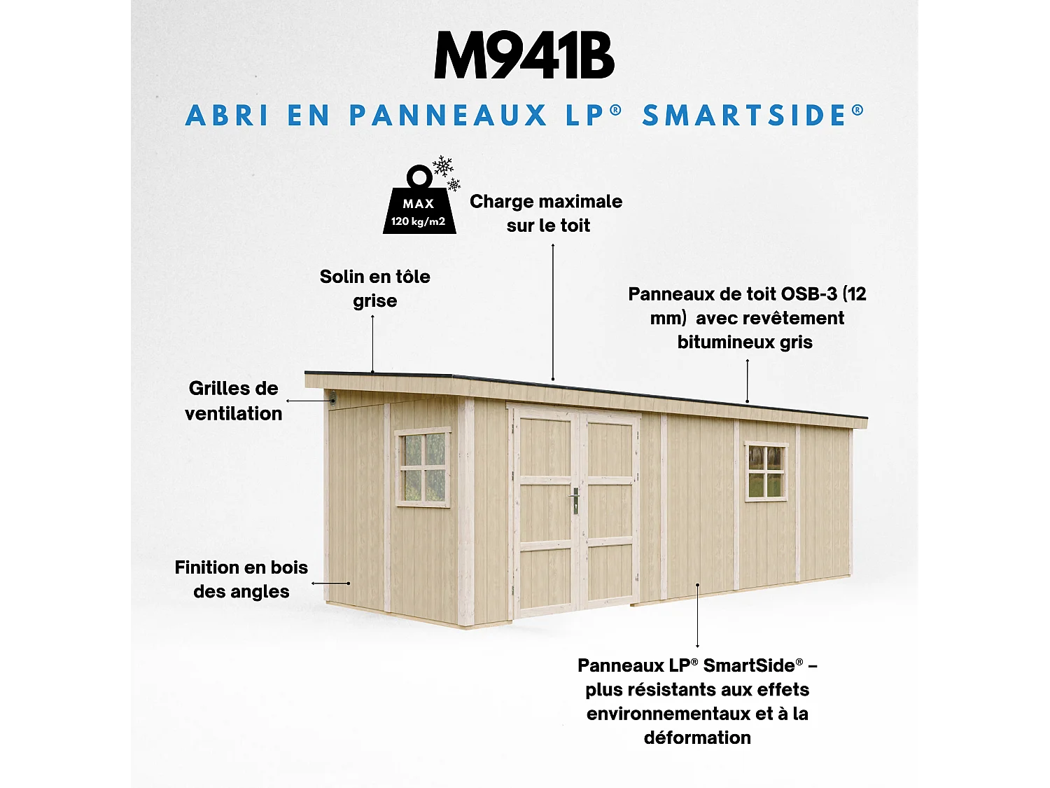 Gartenhaus premium qualität ohne boden und seitenwand - 14.3 m² / H231x248x648 cm - M941B-HARVEST HONEY