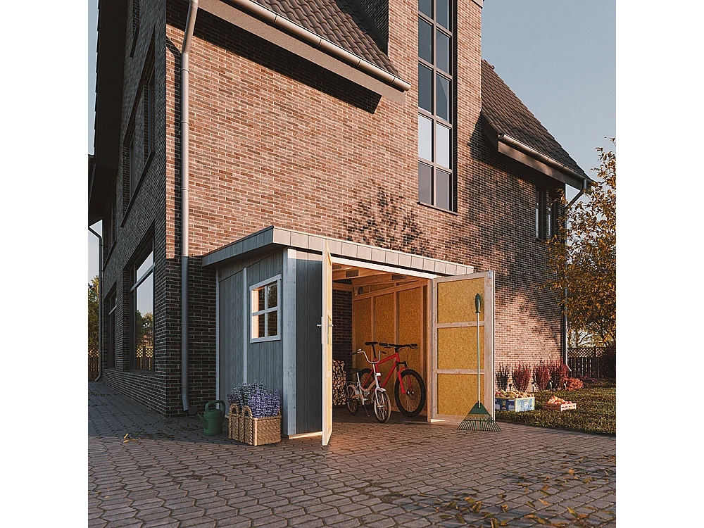 Abri de jardin qualité premium 5,9 m² - H231x248x294 cm - sans plancher e paroi latérale - M938B-CAVERN STEEL