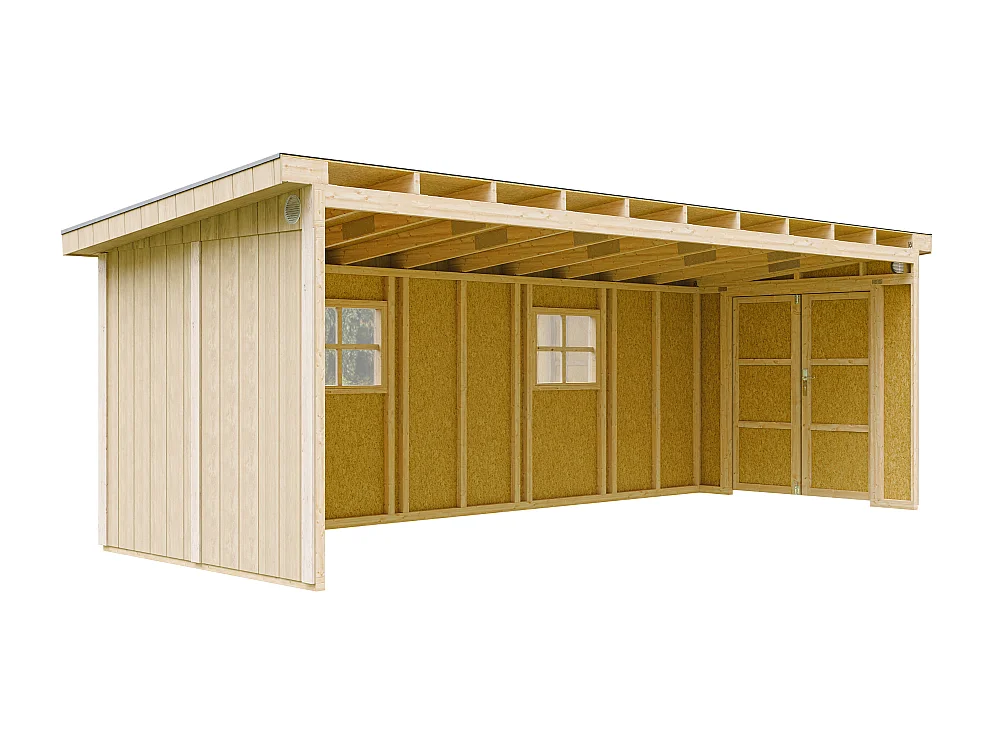 Casa de jardín de primera calidad 14,3 m² - H231x248x648 cm - Sin suelo ni pared lateral - Timbela M941B