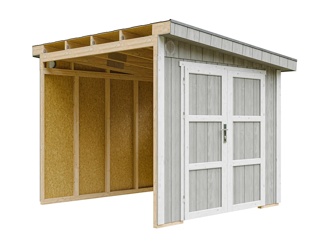 Abri de jardin qualité Premium 5,9 m² - H231x248x294 cm - sans plancher e paroi latérale - M938B-TUNDRA GREY