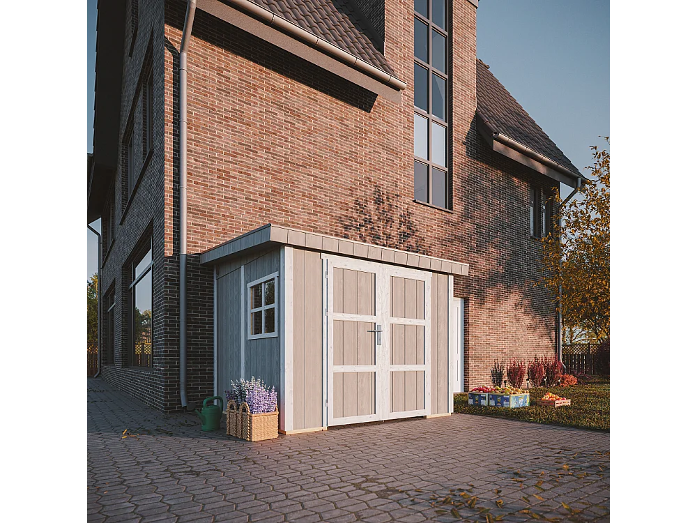 Abri de jardin qualité Premium 5,9 m² - H231x248x294 cm - sans plancher e paroi latérale - M938B-TUNDRA GREY