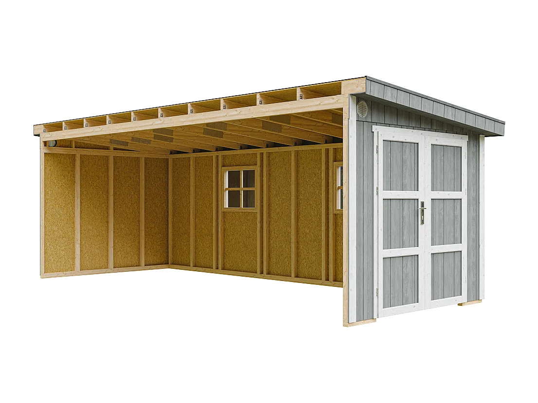 Casa de jardim qualidade premium 14,3 m² - A231x248x648 cm - Sem piso e parede lateral - Timbela M941B-CAVERN STEEL