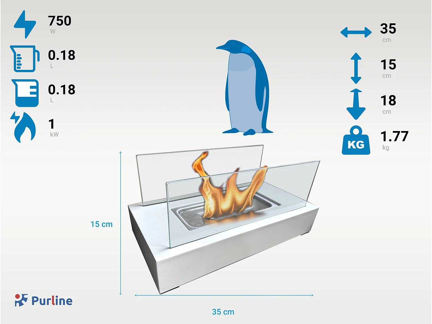 Tafelmodel ethanolhaard met twee geharde glazen kappen