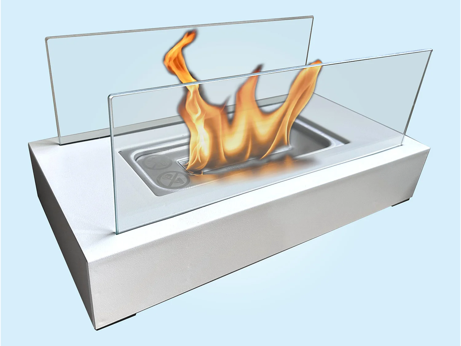 Tafelmodel ethanolhaard met twee geharde glazen kappen