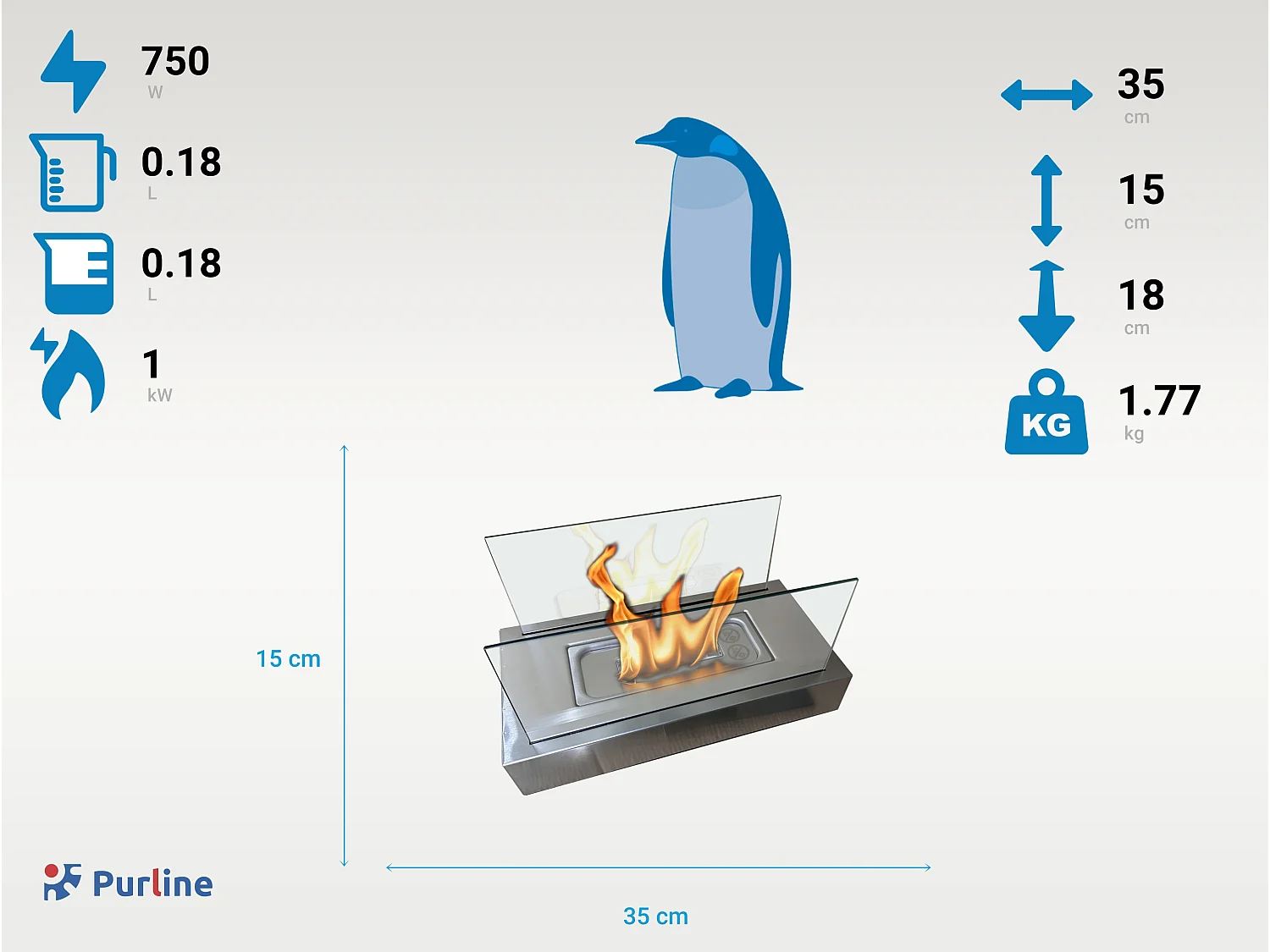 Cheminée à l'éthanol de table avec deux abat-jours en verre trempé