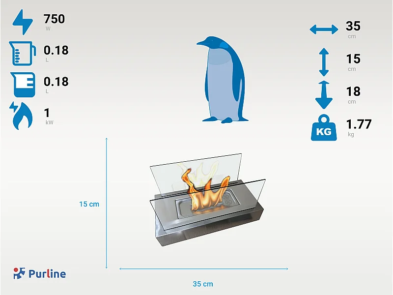 Tafelmodel ethanolhaard met twee geharde glazen kappen