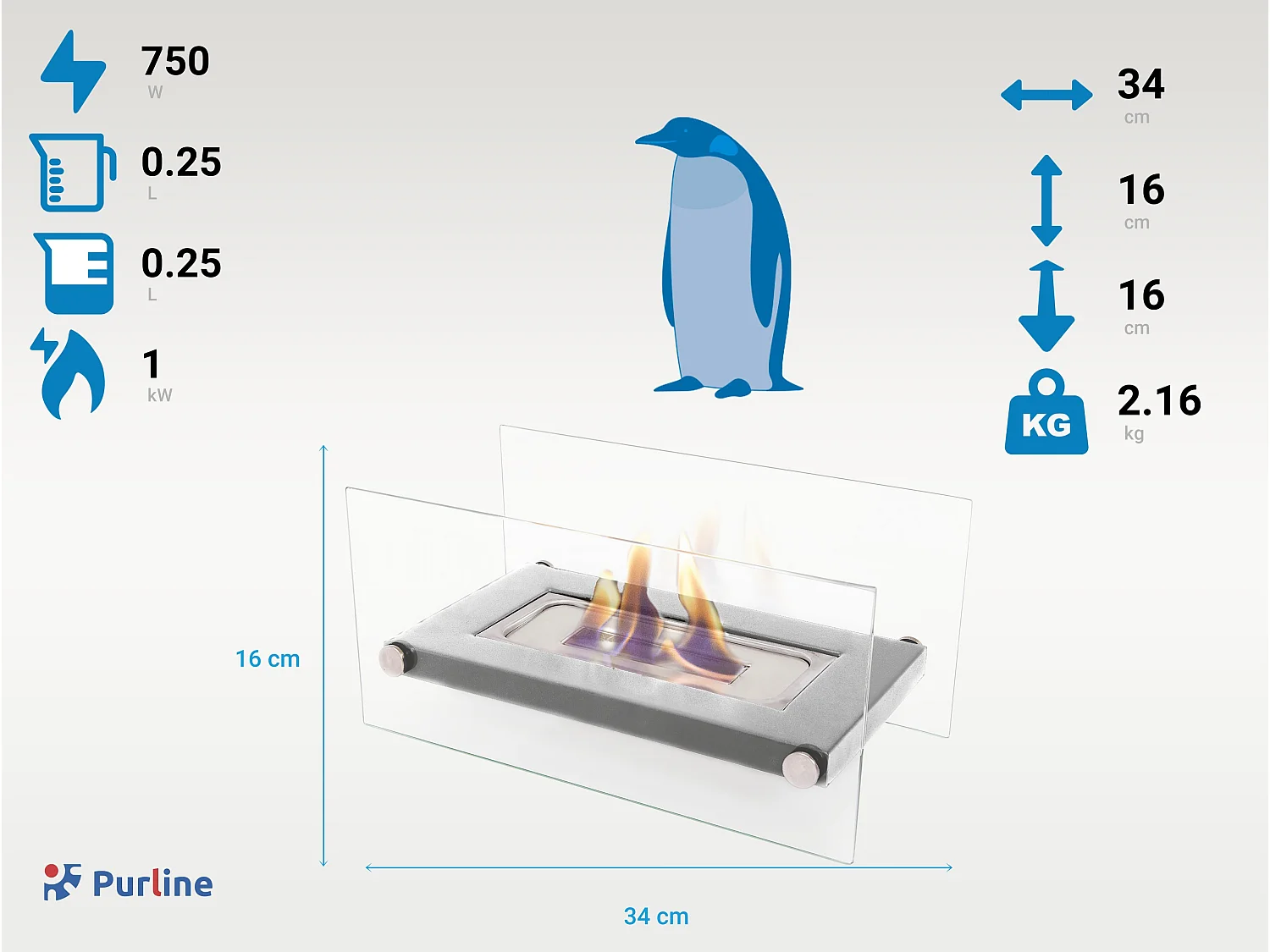 Chimenea de etanol de sobremesa en acero inox